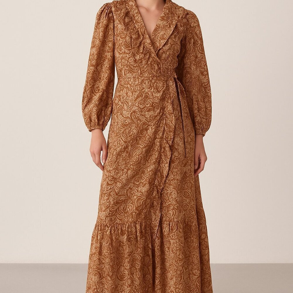 House Of Harlow 1960 Aditi Wrap Maxi Dress Nude Floral Size Small